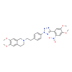 ChemSpider 2D Image | 2-(2-{4-[5-(4,5-Dimethoxy-2-nitrophenyl)-2H-tetrazol-2-yl]phenyl}ethyl)-6,7-dimethoxy-1,2,3,4-tetrahydroisoquinoline | C28H30N6O6