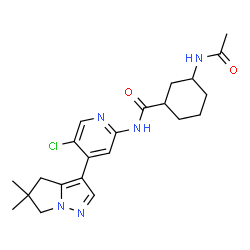 ChemSpider 2D Image | N-(5-chloro-4-{5,5-dimethyl-4H,6H-pyrrolo[1,2-b]pyrazol-3-yl}pyridin-2-yl)-3-acetamidocyclohexane-1-carboxamide | C22H28ClN5O2