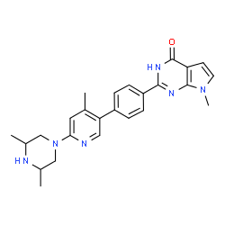 ChemSpider 2D Image | 2-{4-[6-(3,5-Dimethyl-1-piperazinyl)-4-methyl-3-pyridinyl]phenyl}-7-methyl-3,7-dihydro-4H-pyrrolo[2,3-d]pyrimidin-4-one | C25H28N6O