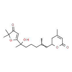 ChemSpider 2D Image | 6-[(1E)-6-(5,5-Dimethyl-4-oxo-4,5-dihydro-2-furanyl)-6-hydroxy-2-methyl-1-hepten-1-yl]-4-methyl-5,6-dihydro-2H-pyran-2-one | C20H28O5