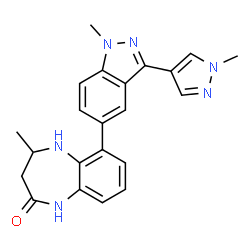 ChemSpider 2D Image | 4-Methyl-6-[1-methyl-3-(1-methyl-1H-pyrazol-4-yl)-1H-indazol-5-yl]-1,3,4,5-tetrahydro-2H-1,5-benzodiazepin-2-one | C22H22N6O