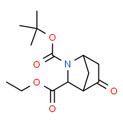 ChemSpider 2D Image | 3-Ethyl 2-(2-methyl-2-propanyl) 5-oxo-2-azabicyclo[2.2.1]heptane-2,3-dicarboxylate | C14H21NO5