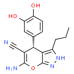 ChemSpider 2D Image | (4S)-6-Amino-4-(3,4-dihydroxyphenyl)-3-propyl-2,4-dihydropyrano[2,3-c]pyrazole-5-carbonitrile | C16H16N4O3