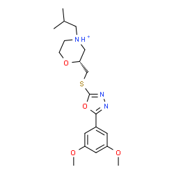 ChemSpider 2D Image | (2R)-2-({[5-(3,5-Dimethoxyphenyl)-1,3,4-oxadiazol-2-yl]sulfanyl}methyl)-4-isobutylmorpholin-4-ium | C19H28N3O4S