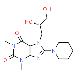 ChemSpider 2D Image | 7-[(2S)-2,3-Dihydroxypropyl]-1,3-dimethyl-8-(1-piperidinyl)-3,7-dihydro-1H-purine-2,6-dione | C15H23N5O4