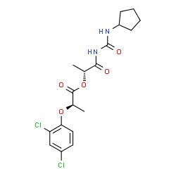 ChemSpider 2D Image | (2R)-1-[(Cyclopentylcarbamoyl)amino]-1-oxo-2-propanyl (2R)-2-(2,4-dichlorophenoxy)propanoate | C18H22Cl2N2O5