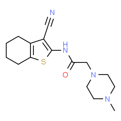 ChemSpider 2D Image | N-(3-Cyano-4,5,6,7-tetrahydro-1-benzothiophen-2-yl)-2-(4-methyl-1-piperazinyl)acetamide | C16H22N4OS