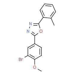 ChemSpider 2D Image | 2-(3-Bromo-4-methoxyphenyl)-5-(2-methylphenyl)-1,3,4-oxadiazole | C16H13BrN2O2