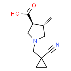 ChemSpider 2D Image | (3S,4S)-1-[(1-Cyanocyclopropyl)methyl]-4-methyl-3-pyrrolidinecarboxylic acid | C11H16N2O2