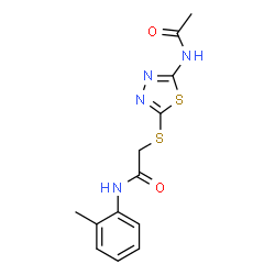 ChemSpider 2D Image | 2-[(5-Acetamido-1,3,4-thiadiazol-2-yl)sulfanyl]-N-(2-methylphenyl)acetamide | C13H14N4O2S2