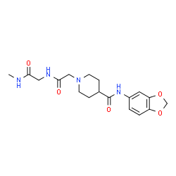 ChemSpider 2D Image | N-(1,3-Benzodioxol-5-yl)-1-(2-{[2-(methylamino)-2-oxoethyl]amino}-2-oxoethyl)-4-piperidinecarboxamide | C18H24N4O5