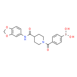 ChemSpider 2D Image | (4-{[4-(1,3-Benzodioxol-5-ylcarbamoyl)-1-piperidinyl]carbonyl}phenyl)boronic acid | C20H21BN2O6