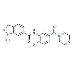 ChemSpider 2D Image | 1-Hydroxy-N-[2-methoxy-5-(4-morpholinylcarbonyl)phenyl]-1,3-dihydro-2,1-benzoxaborole-6-carboxamide | C20H21BN2O6