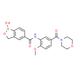 ChemSpider 2D Image | 1-Hydroxy-N-[2-methoxy-5-(4-morpholinylcarbonyl)phenyl]-1,3-dihydro-2,1-benzoxaborole-5-carboxamide | C20H21BN2O6