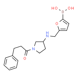 ChemSpider 2D Image | [5-({[1-(3-Phenylpropanoyl)-3-pyrrolidinyl]amino}methyl)-2-furyl]boronic acid | C18H23BN2O4