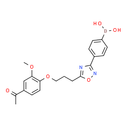 ChemSpider 2D Image | (4-{5-[3-(4-Acetyl-2-methoxyphenoxy)propyl]-1,2,4-oxadiazol-3-yl}phenyl)boronic acid | C20H21BN2O6
