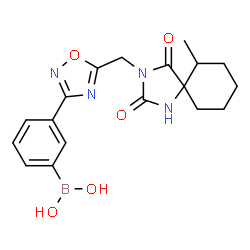 ChemSpider 2D Image | (3-{5-[(6-Methyl-2,4-dioxo-1,3-diazaspiro[4.5]dec-3-yl)methyl]-1,2,4-oxadiazol-3-yl}phenyl)boronic acid | C18H21BN4O5