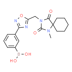 ChemSpider 2D Image | (3-{5-[(1-Methyl-2,4-dioxo-1,3-diazaspiro[4.5]dec-3-yl)methyl]-1,2,4-oxadiazol-3-yl}phenyl)boronic acid | C18H21BN4O5
