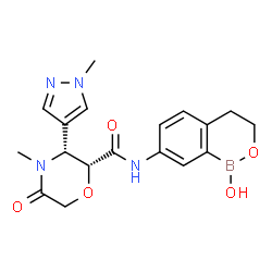 ChemSpider 2D Image | (2R,3R)-N-(1-Hydroxy-3,4-dihydro-1H-2,1-benzoxaborinin-7-yl)-4-methyl-3-(1-methyl-1H-pyrazol-4-yl)-5-oxo-2-morpholinecarboxamide | C18H21BN4O5