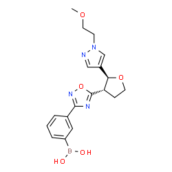 ChemSpider 2D Image | [3-(5-{(2S,3S)-2-[1-(2-Methoxyethyl)-1H-pyrazol-4-yl]tetrahydro-3-furanyl}-1,2,4-oxadiazol-3-yl)phenyl]boronic acid | C18H21BN4O5