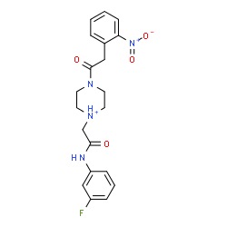 ChemSpider 2D Image | 1-{2-[(3-Fluorophenyl)amino]-2-oxoethyl}-4-[(2-nitrophenyl)acetyl]piperazin-1-ium | C20H22FN4O4