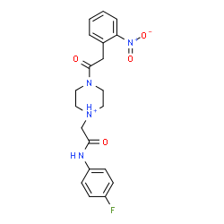 ChemSpider 2D Image | 1-{2-[(4-Fluorophenyl)amino]-2-oxoethyl}-4-[(2-nitrophenyl)acetyl]piperazin-1-ium | C20H22FN4O4