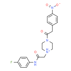 ChemSpider 2D Image | 1-{2-[(4-Fluorophenyl)amino]-2-oxoethyl}-4-[(4-nitrophenyl)acetyl]piperazin-1-ium | C20H22FN4O4