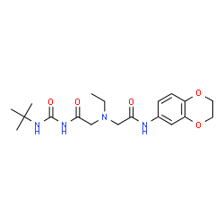 ChemSpider 2D Image | 2-{[2-(2,3-Dihydro-1,4-benzodioxin-6-ylamino)-2-oxoethyl](ethyl)amino}-N-[(2-methyl-2-propanyl)carbamoyl]acetamide | C19H28N4O5