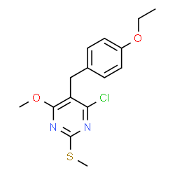 ChemSpider 2D Image | 4-Chloro-5-(4-ethoxybenzyl)-6-methoxy-2-(methylsulfanyl)pyrimidine | C15H17ClN2O2S