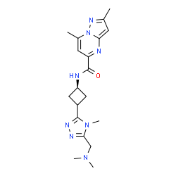 ChemSpider 2D Image | N-(3-{5-[(Dimethylamino)methyl]-4-methyl-4H-1,2,4-triazol-3-yl}cyclobutyl)-2,7-dimethylpyrazolo[1,5-a]pyrimidine-5-carboxamide | C19H26N8O