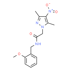 ChemSpider 2D Image | 2-(3,5-Dimethyl-4-nitro-1H-pyrazol-1-yl)-N-(2-methoxybenzyl)acetamide | C15H18N4O4