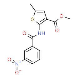 ChemSpider 2D Image | Methyl 5-methyl-2-[(3-nitrobenzoyl)amino]-3-thiophenecarboxylate | C14H12N2O5S