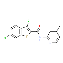 ChemSpider 2D Image | 3,6-Dichloro-N-(4-methyl-2-pyridinyl)-1-benzothiophene-2-carboxamide | C15H10Cl2N2OS