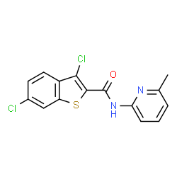 ChemSpider 2D Image | 3,6-Dichloro-N-(6-methyl-2-pyridinyl)-1-benzothiophene-2-carboxamide | C15H10Cl2N2OS