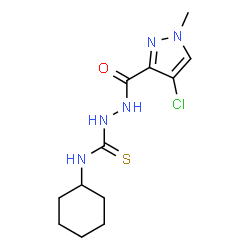 ChemSpider 2D Image | 2-[(4-Chloro-1-methyl-1H-pyrazol-3-yl)carbonyl]-N-cyclohexylhydrazinecarbothioamide | C12H18ClN5OS