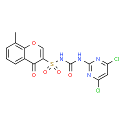 ChemSpider 2D Image | N-[(4,6-Dichloro-2-pyrimidinyl)carbamoyl]-8-methyl-4-oxo-4H-chromene-3-sulfonamide | C15H10Cl2N4O5S