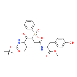 ChemSpider 2D Image | Methyl N-[(5S)-6-methyl-5-({[(2-methyl-2-propanyl)oxy]carbonyl}amino)-4-oxo-3-(phenylsulfonyl)heptanoyl]tyrosinate | C29H38N2O9S