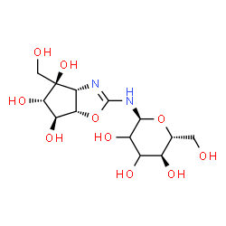ChemSpider 2D Image | N-[(3aR,4R,5S,6S,6aS)-4,5,6-Trihydroxy-4-(hydroxymethyl)-4,5,6,6a-tetrahydro-3aH-cyclopenta[d][1,3]oxazol-2-yl]-alpha-D-erythro-hexopyranosylamine | C13H22N2O10