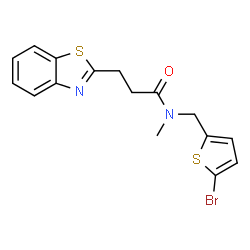 ChemSpider 2D Image | 3-(1,3-Benzothiazol-2-yl)-N-[(5-bromo-2-thienyl)methyl]-N-methylpropanamide | C16H15BrN2OS2