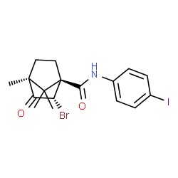 ChemSpider 2D Image | (1S,2S,4S)-2-bromo-N-(4-iodophenyl)-4,7,7-trimethyl-3-oxobicyclo[2.2.1]heptane-1-carboxamide | C17H19BrINO2