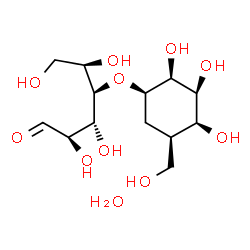 ChemSpider 2D Image | 4-O-[(1R,2S,3S,4S,5R)-2,3,4-Trihydroxy-5-(hydroxymethyl)cyclohexyl]-D-glucose hydrate (1:1) | C13H26O11