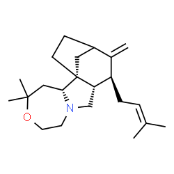ChemSpider 2D Image | (1R,2R,10S,11S)-4,4-Dimethyl-11-(3-methyl-2-buten-1-yl)-12-methylene-5-oxa-8-azatetracyclo[11.2.1.0~1,10~.0~2,8~]hexadecane | C22H35NO