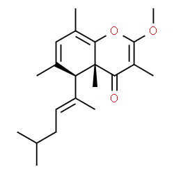 ChemSpider 2D Image | (4aR,5S)-2-Methoxy-3,4a,6,8-tetramethyl-5-[(2E)-5-methyl-2-hexen-2-yl]-4a,5-dihydro-4H-chromen-4-one | C21H30O3