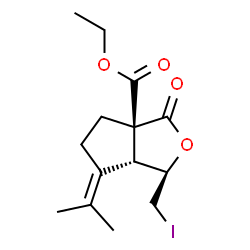 ChemSpider 2D Image | Ethyl (1R,3aS,6aR)-1-(iodomethyl)-6-isopropylidene-3-oxotetrahydro-1H-cyclopenta[c]furan-3a(3H)-carboxylate | C14H19IO4