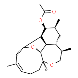 ChemSpider 2D Image | (1R,2R,3S,4S,5S,7R,8R,11S,14Z,17R)-5,8,11,15-Tetramethyl-10,18-dioxatetracyclo[9.7.0.0~2,7~.0~3,17~]octadec-14-en-4-yl acetate | C22H34O4