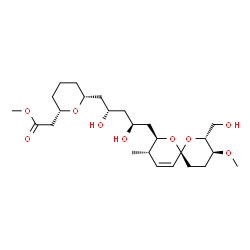 ChemSpider 2D Image | Methyl [(2S,6R)-6-{(2S,4S)-2,4-dihydroxy-5-[(2R,3S,6R,8R,9S)-8-(hydroxymethyl)-9-methoxy-3-methyl-1,7-dioxaspiro[5.5]undec-4-en-2-yl]pentyl}tetrahydro-2H-pyran-2-yl]acetate | C25H42O9