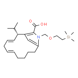 ChemSpider 2D Image | (2S,3E,6E)-2-Isopropyl-13-{[2-(trimethylsilyl)ethoxy]methyl}-13-azabicyclo[10.2.1]pentadeca-1(14),3,6,12(15)-tetraene-14-carboxylic acid | C24H39NO3Si