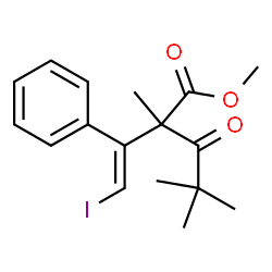 ChemSpider 2D Image | Methyl 2-[(E)-2-iodo-1-phenylvinyl]-2,4,4-trimethyl-3-oxopentanoate | C17H21IO3