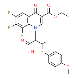 ChemSpider 2D Image | 2-[3-(Ethoxycarbonyl)-6,7,8-trifluoro-4-oxo-1(4H)-quinolinyl]-3-fluoro-3-[(4-methoxyphenyl)sulfanyl]propanoic acid | C22H17F4NO6S