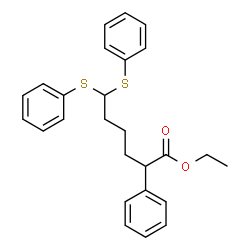 ChemSpider 2D Image | Ethyl 2-phenyl-6,6-bis(phenylsulfanyl)hexanoate | C26H28O2S2